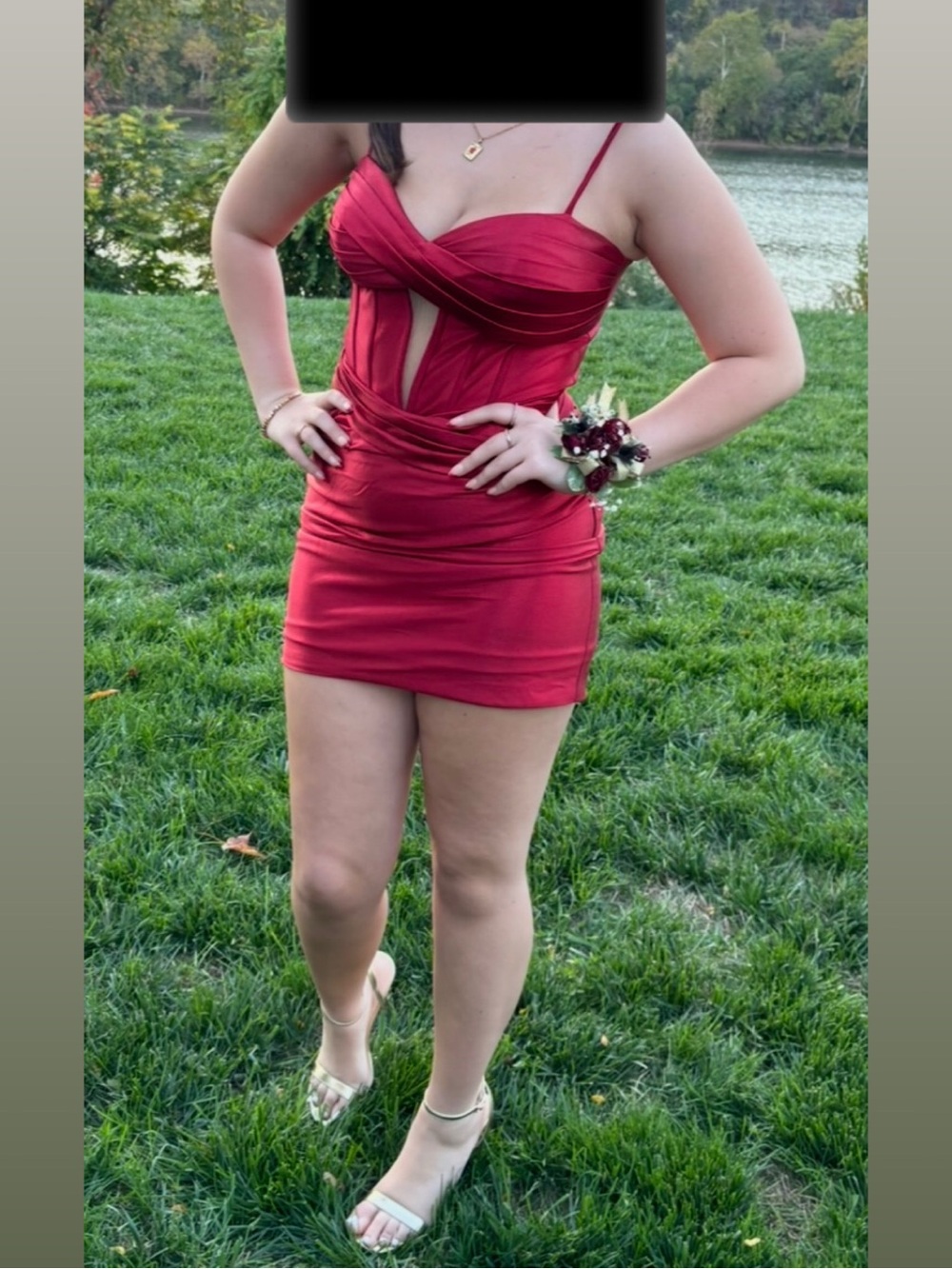 Red Spaghetti-Strap Mini Dress with Twist Front